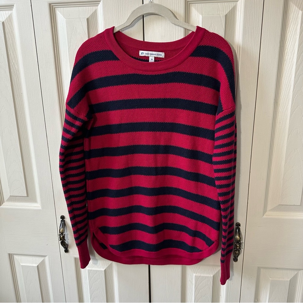 Southern Tide Cashmere Blend Striped Knit Crewneck Pullover Sweater Size Medium